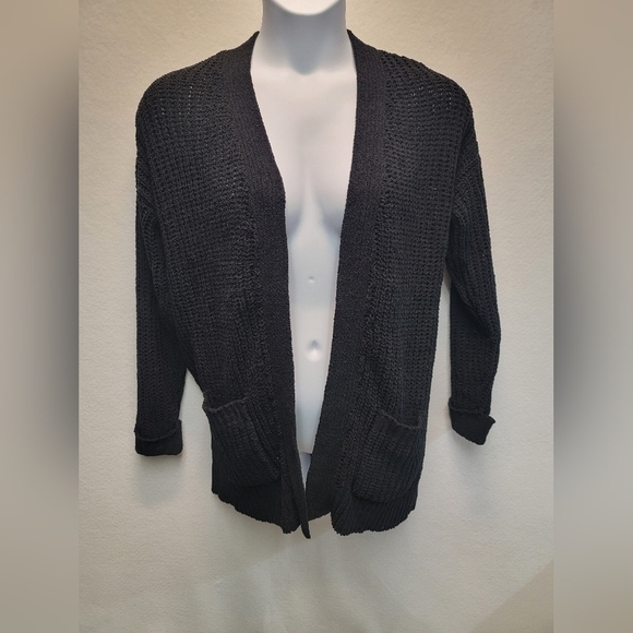 FTC WITH LOVE Women's Size 1X  Black Open Front Sweater/Cardigan with Pockets - Picture 3 of 12